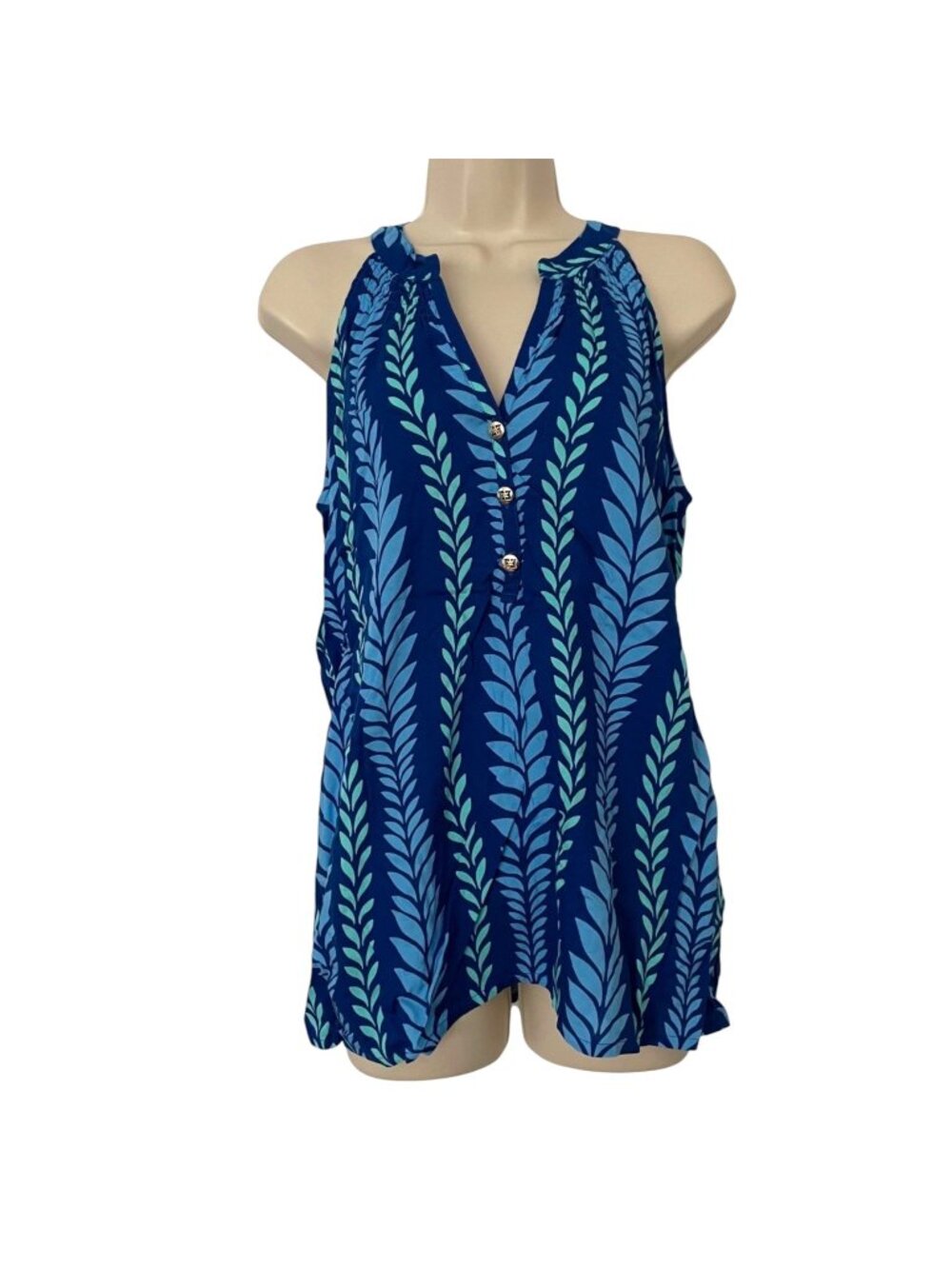 Escapada Sleeveless Kimmy Top Womens Cobalt Blue Seagrass Button Front Size M